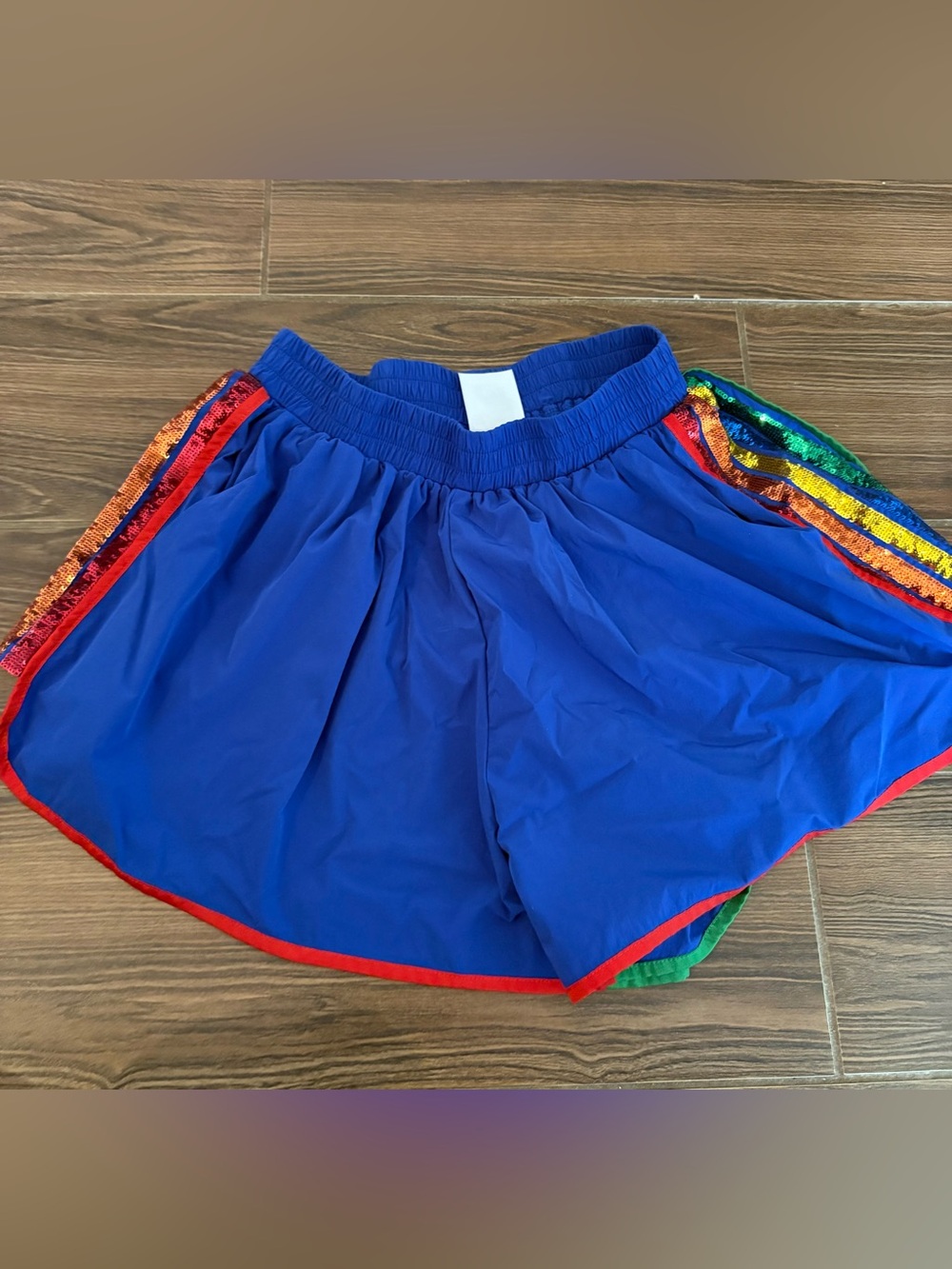 Queen of Sparkles Women's Athletic Shorts with Rainbow Sequin Trim
